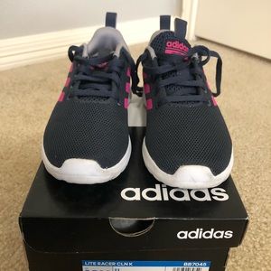 EUC Adidas girl pink and navy tennis shoes size 12